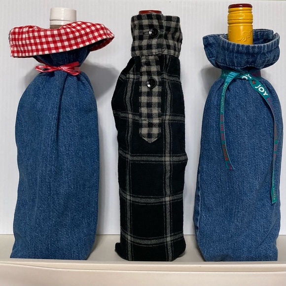 Denim and Flannel Wine Tote Bags Set of 3 - Picture 12 of 14